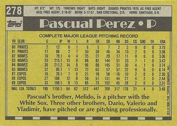 1990 Topps #278 Pascual Perez Back