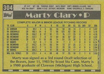 1990 Topps #304 Marty Clary Back