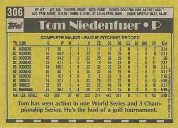1990 Topps #306 Tom Niedenfuer Back