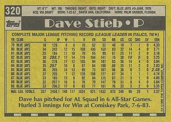 1990 Topps #320 Dave Stieb Back