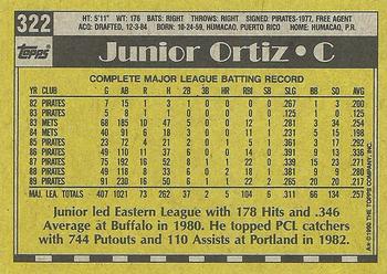 1990 Topps #322 Junior Ortiz Back