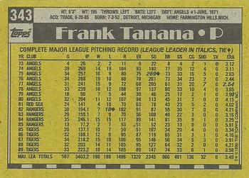 1990 Topps #343 Frank Tanana Back