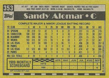 1990 Topps #353 Sandy Alomar Back