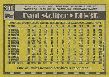 1990 Topps #360 Paul Molitor Back