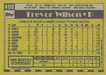 1990 Topps #408 Trevor Wilson Back
