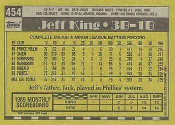 1990 Topps #454 Jeff King Back