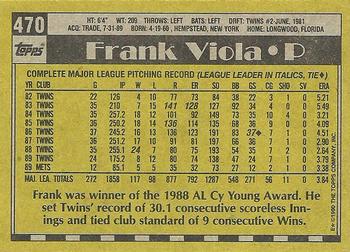 1990 Topps #470 Frank Viola Back