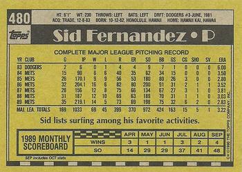 1990 Topps #480 Sid Fernandez Back