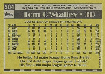 1990 Topps #504 Tom O'Malley Back