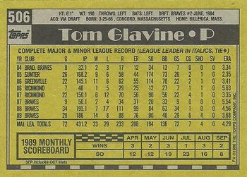 1990 Topps #506 Tom Glavine Back