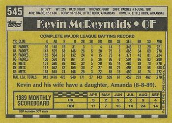 1990 Topps #545 Kevin McReynolds Back