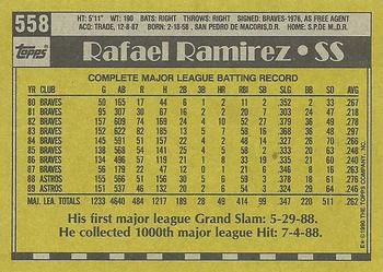 1990 Topps #558 Rafael Ramirez Back