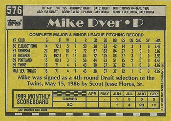 1990 Topps #576 Mike Dyer Back