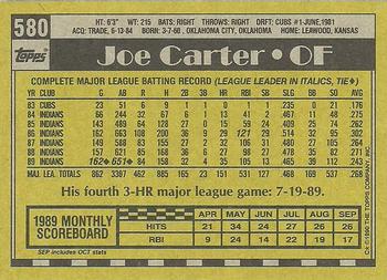 1990 Topps #580 Joe Carter Back
