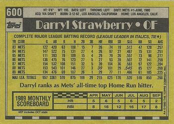1990 Topps #600 Darryl Strawberry Back