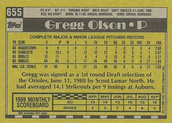1990 Topps #655 Gregg Olson Back