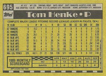 1990 Topps #695 Tom Henke Back