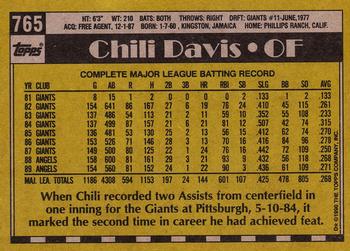 1990 Topps #765 Chili Davis Back