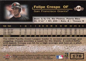 2001 Fleer Triple Crown #178 Felipe Crespo Back
