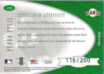 2001 Leaf Certified Materials #113 Pedro Feliz Back