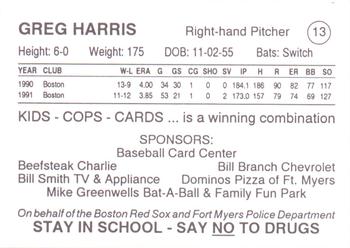 1993 Fort Myers PAL Boston Red Sox #13 Greg Harris Back