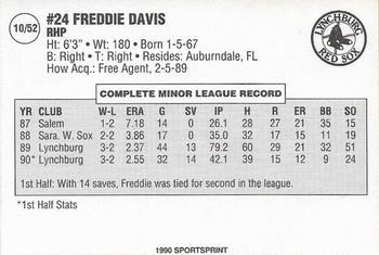 1990 SportsPrint Carolina League All-Stars #10 Freddie Davis Back