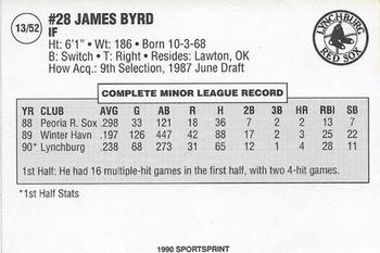1990 SportsPrint Carolina League All-Stars #13 James Byrd Back