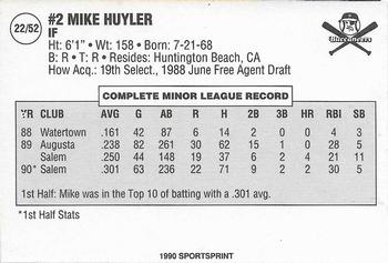 1990 SportsPrint Carolina League All-Stars #22 Mike Huyler Back