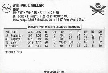 1990 SportsPrint Carolina League All-Stars #26 Paul Miller Back