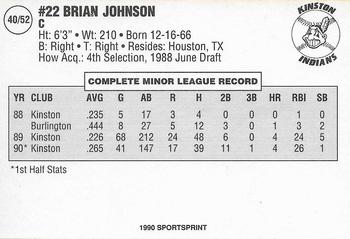 1990 SportsPrint Carolina League All-Stars #40 Brian Johnson Back