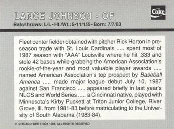 1988 Coca-Cola Chicago White Sox #NNO Lance Johnson Back