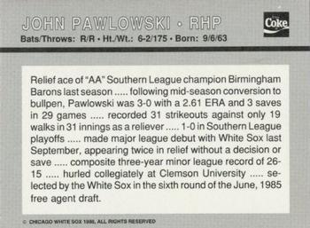 1988 Coca-Cola Chicago White Sox #NNO John Pawlowski Back