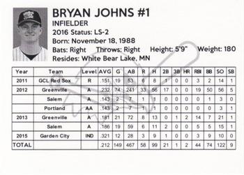 2016 Fargo-Moorhead RedHawks #NNO Bryan Johns Back