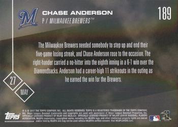 2017 Topps Now #189 Chase Anderson Back
