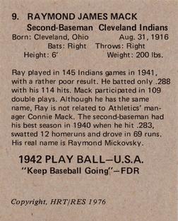 1976 HRT/RES 1942 Playball #9 Ray Mack Back