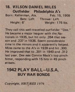1976 HRT/RES 1942 Playball #18 Dee Miles Back
