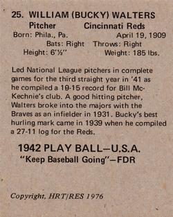 1976 HRT/RES 1942 Playball #25 Bucky Walters Back