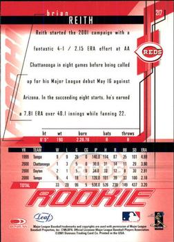 2001 Leaf Rookies & Stars #217 Brian Reith Back
