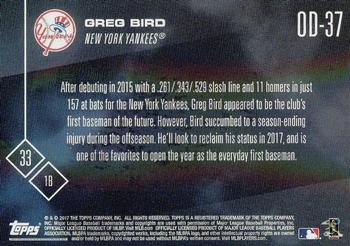 2017 Topps Now Road to Opening Day New York Yankees #OD-37 Greg Bird Back