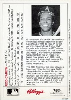 1991 Kellogg's Legends of Baseball (Spanish) #NNO Rod Carew Back