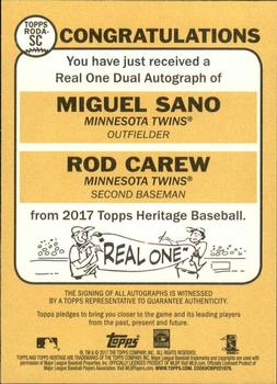2017 Topps Heritage - Real One Dual Autographs #RODA-SC Miguel Sano / Rod Carew Back