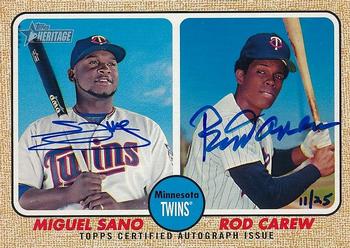 2017 Topps Heritage - Real One Dual Autographs #RODA-SC Miguel Sano / Rod Carew Front