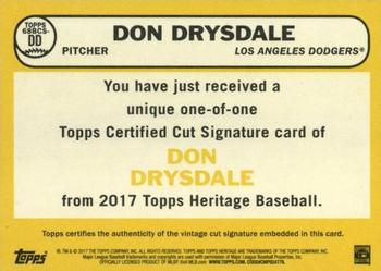 2017 Topps Heritage - 1968 Baseball Cut Signatures #68BCS-DD Don Drysdale Back