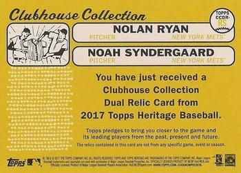 2017 Topps Heritage - Clubhouse Collection Dual Relics #CCDR-RS Nolan Ryan / Noah Syndergaard Back