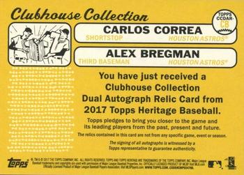 2017 Topps Heritage - Clubhouse Collection Dual Autographed Relics #CCDAR-CB Carlos Correa / Alex Bregman Back