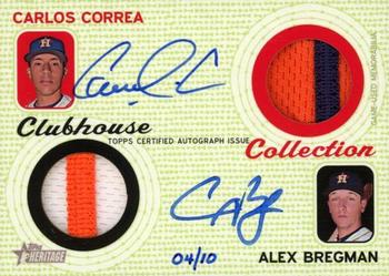 2017 Topps Heritage - Clubhouse Collection Dual Autographed Relics #CCDAR-CB Carlos Correa / Alex Bregman Front