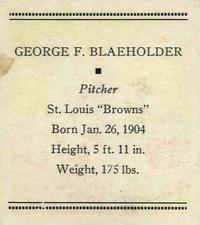 1933 Tattoo Orbit (R305) #NNO George F. Blaeholder Back