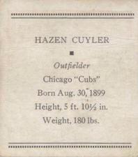 1933 Tattoo Orbit (R305) #NNO Hazen Cuyler Back