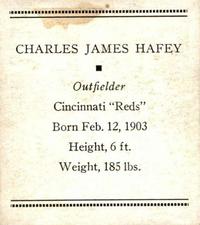1933 Tattoo Orbit (R305) #NNO Chick Hafey Back