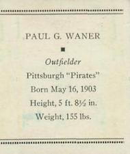 1933 Tattoo Orbit (R305) #NNO Paul Waner Back